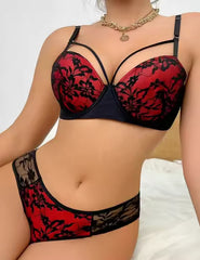 Comfortable Red Bra & Black Lace Panty Set – Wired & Padded Women’s Lingerie (2427)