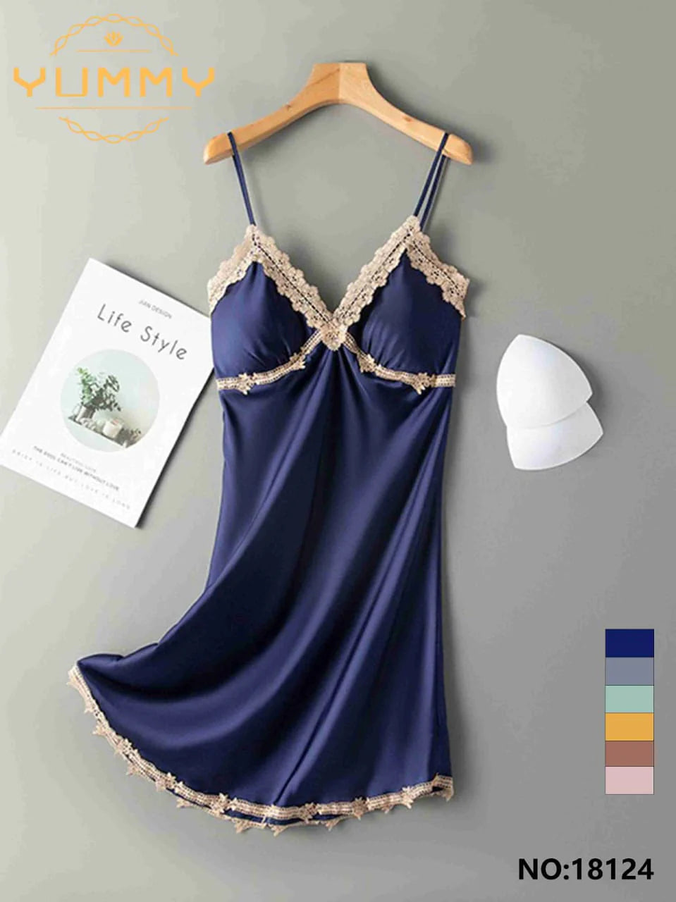 Leona Silk Padded Long Sleepwear Lingerie – Elegant One-Piece Intimates (18124)