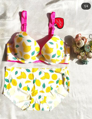 Mango Print Thin Padded Wired Bra Set with Seamless Panty