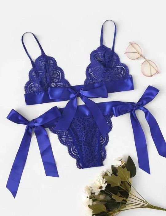 Blue Stuff Net Bra & Thong Set – Women’s Lingerie