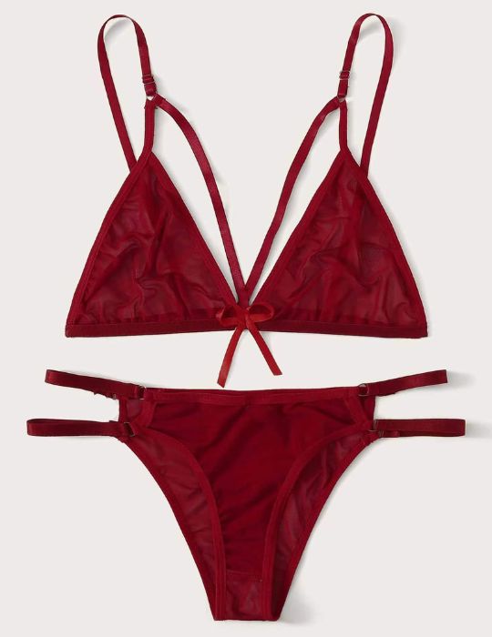 Maroon Stuff Net Bra & Thong Set – Women’s Lingerie