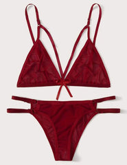 Maroon Stuff Net Bra & Thong Set – Women’s Lingerie