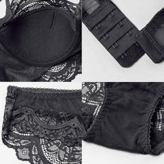 Midnight Allure Lace Bra & Panty Set Padded Elegance with Sheer Detailing