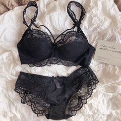 Midnight Allure Lace Bra & Panty Set Padded Elegance with Sheer Detailing