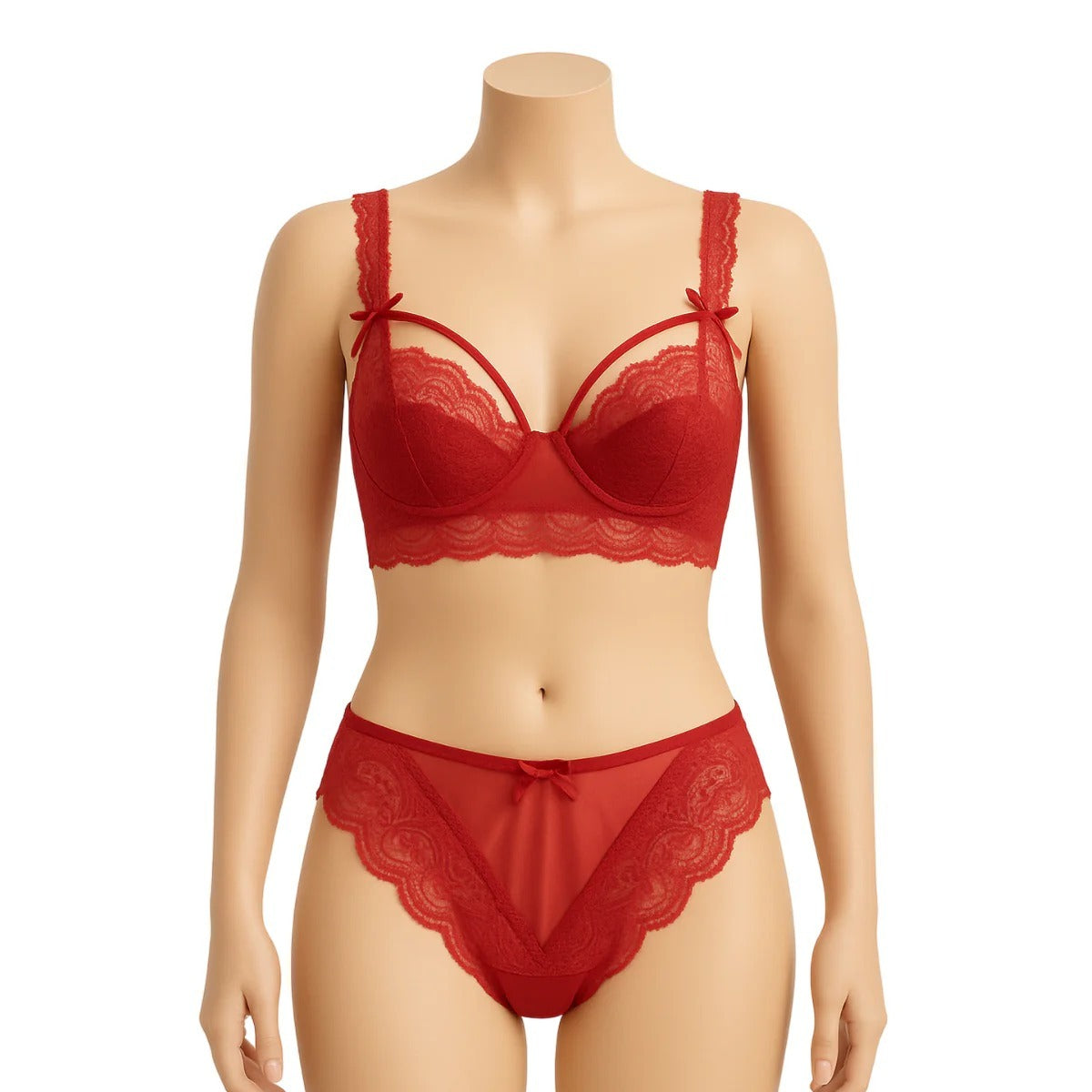 Scarlet Lace Elegance Padded Bra & Panty Set with Sheer Detailing