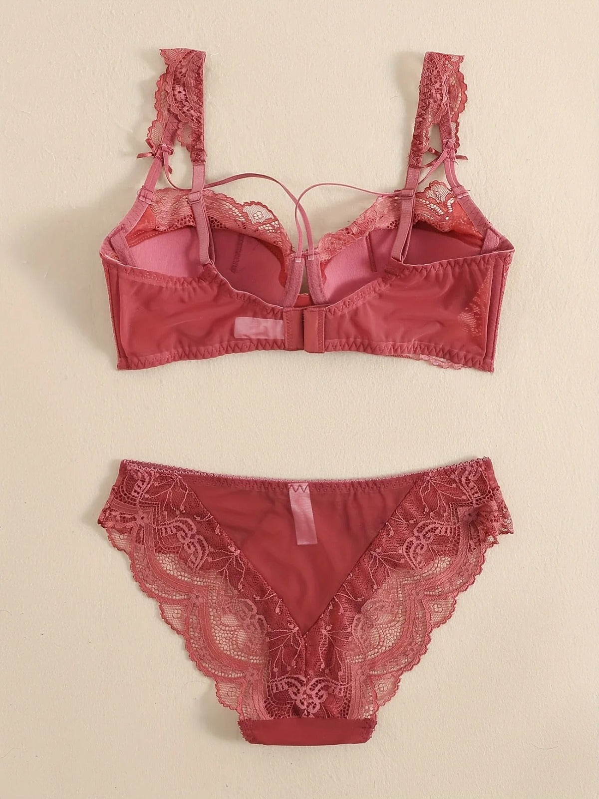 Scarlet Lace Elegance Padded Bra & Panty Set with Sheer Detailing