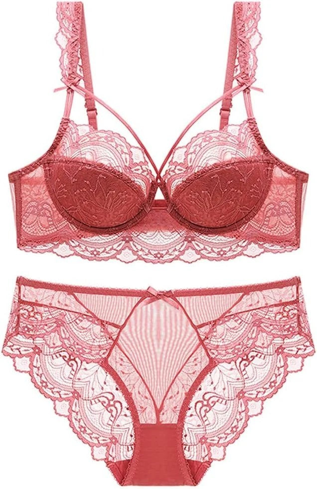 Scarlet Lace Elegance Padded Bra & Panty Set with Sheer Detailing