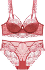 Scarlet Lace Elegance Padded Bra & Panty Set with Sheer Detailing