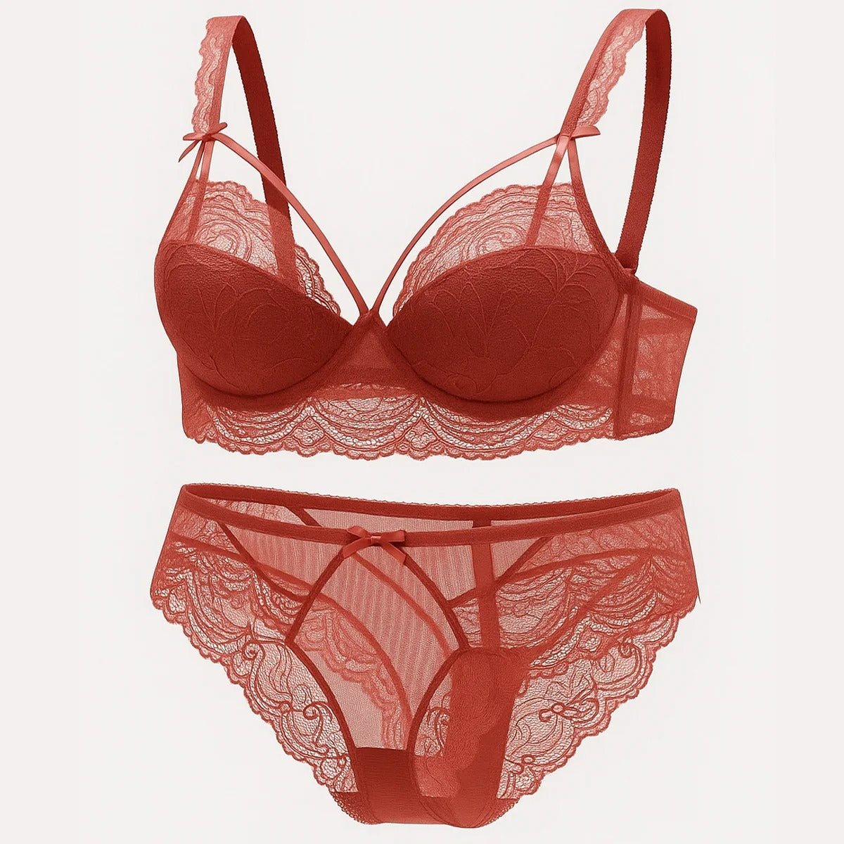 Scarlet Lace Elegance Padded Bra & Panty Set with Sheer Detailing
