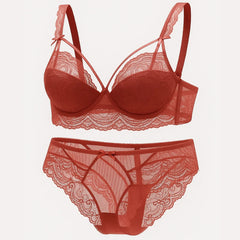 Scarlet Lace Elegance Padded Bra & Panty Set with Sheer Detailing