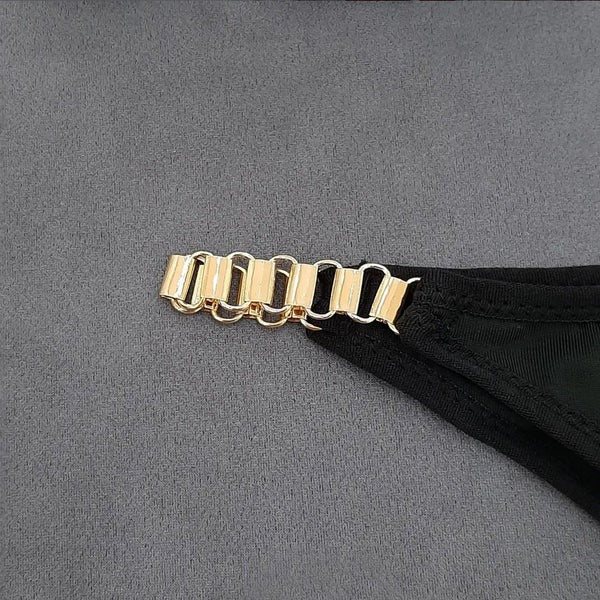 Luxury Black Padded Bra & Panty Set Elegant Gold Chain Strap Lingerie