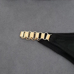 Luxury Black Padded Bra & Panty Set Elegant Gold Chain Strap Lingerie